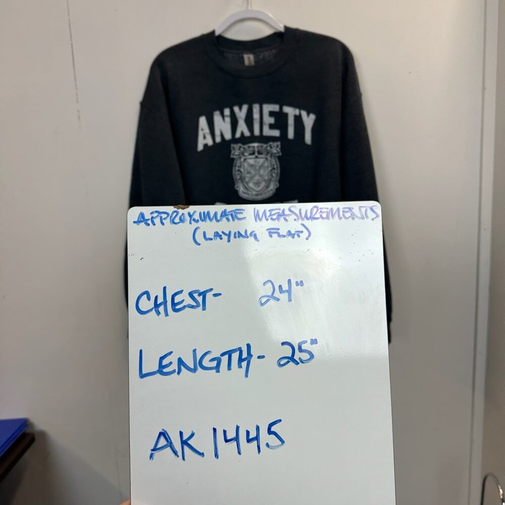 Anxiety State Crewneck Pullover Sweatshirt Grey White Large - Picture 15 of 15